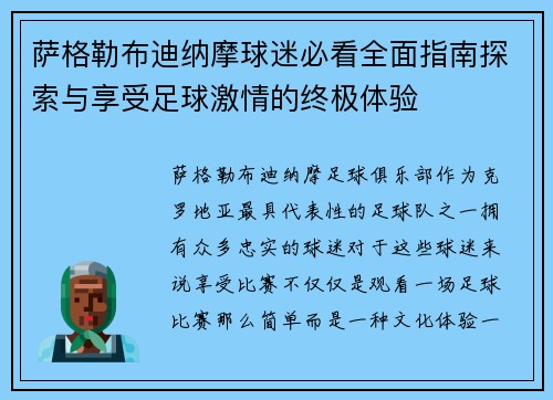 萨格勒布迪纳摩球迷必看全面指南探索与享受足球激情的终极体验