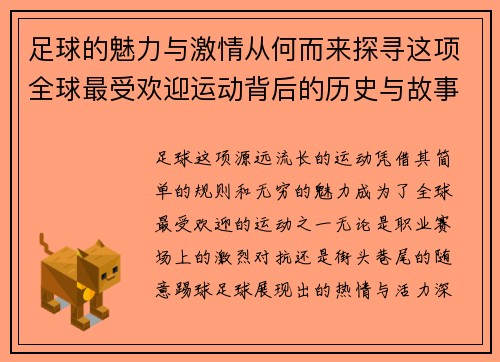 足球的魅力与激情从何而来探寻这项全球最受欢迎运动背后的历史与故事